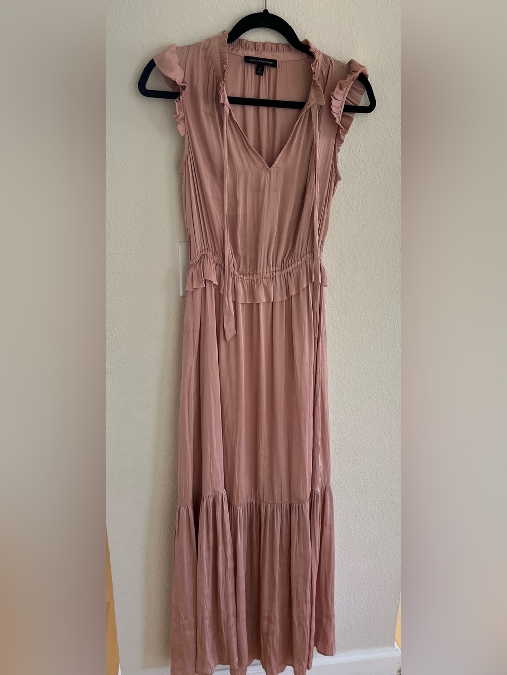 Ruffle Sleeve V-Neck Maxi Dress - Dusty Rose